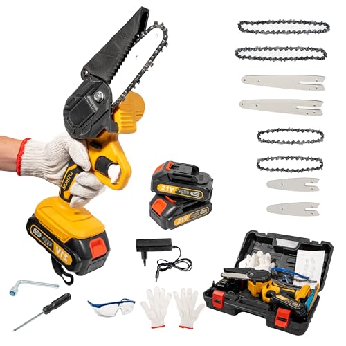 Mini Motosierra Bateria Potente y Ligera - baterias 8000 mAh, 6 y 4 pulgadas - Motosierra Eléctrica Inalámbrica de Mano - Minimotosierras de Batería Fáciles de Usar - Motosierra a Bateria Segura