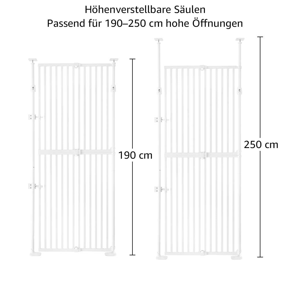 Unipaws Katzenschutzgitter 190 cm extra hoch, automatisch schließend, ohne Bohren, 53–86 cm Breite, Weiß