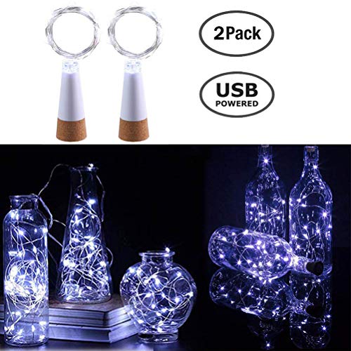 Preisvergleich Produktbild Yissma Flaschen-Licht, LED Weinflasche Beleuchtung, USB Wiederaufladbar Keine Batterie erforderlich, 2M Kupferkabel 20 LEDs, Draussen Party Urlaub Deko Licht (Kaltes Weiß, 3 Stück)