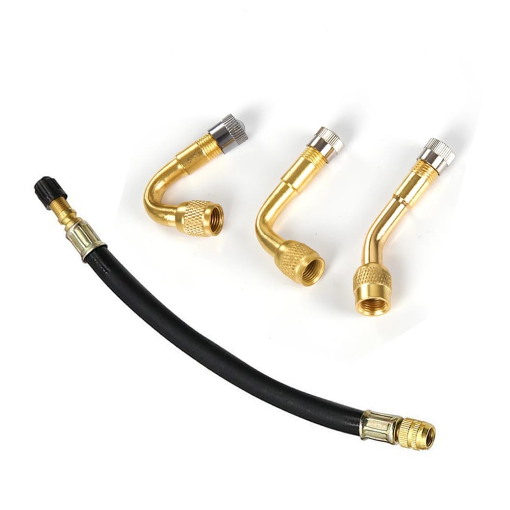 車 バイク 空気入れ エアーホース エアーバルブ L型 45°+ 90°+ 135° 真鍮バルエアーバルブ エクステンション 延長チューブ 長210mm エアバルブ タイヤインフレーション インフレータブルホース 自転車 オートバイ バイク用 4個入り