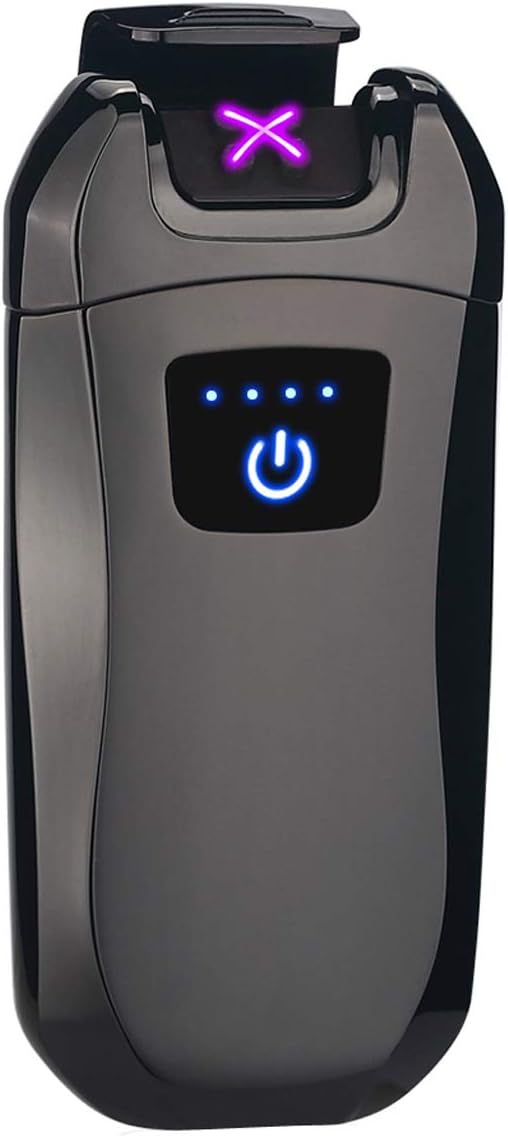 Green Grass Electronic Lighter,Usb Rechargeable Electric Lighter Flameless Arc Windproof Touch Switch Outdoor Lighter with Gift Box (Black)