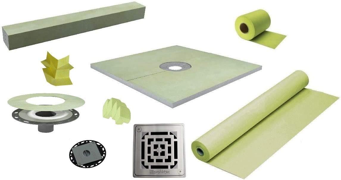 Waterproof Shower Kit 36" x 36"with 2” PVC Drain Kit and Polished AISI 304 Finish - 4" Grid (STC-SDKPVC98IL)