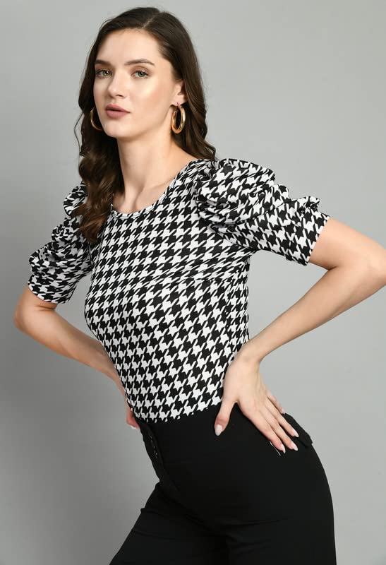 Image of IUGA Plain Round Neck Cotton Knit Regular Top for Women (115 Black)