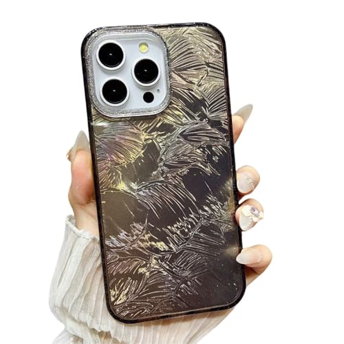 Coque pour iPhone 13 haut de gamme étui noir galvanisé feuille de pin scintillante