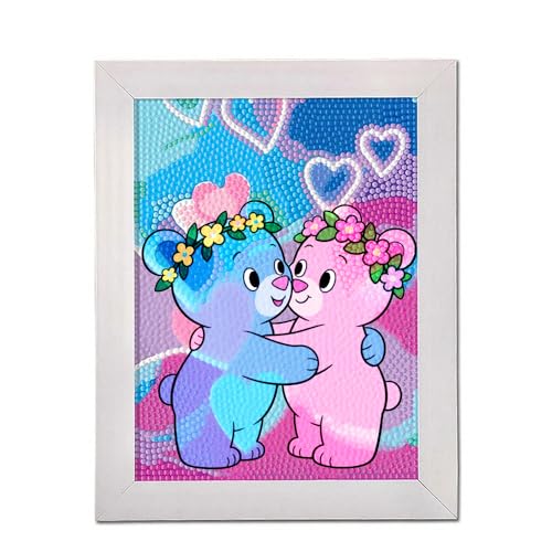 PERFECTSIGHT Cute 5D Diamond Art Kits with Wooden Frame, Kawaii DIY Painting Art for Adults,Diamond Arts and Crafts Sets, Big Gem Full Drill Diamond Dots for Teen Girls Boys (S&A)