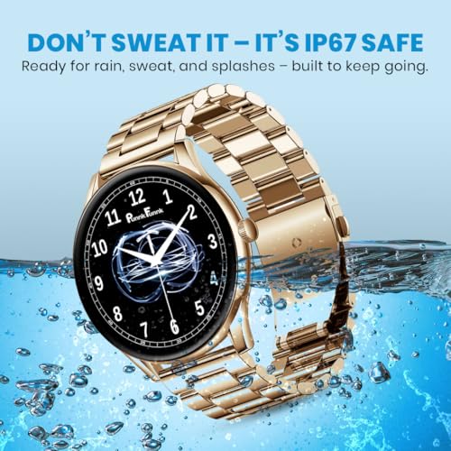 Image of PunnkFunnk Glavito Round Dial Smartwatch 1.49 inch AMOLED Display, Bluetooth Calling, Functional Crown Control, 100+ Sports Modes, IP67, Health Tracking, 100+ Watch Faces for Men & Women (Metal Gold)