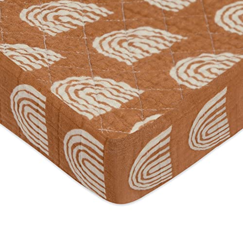 Image of Babyletto 100% Quilted Organic Cotton Changing Pad Cover, GOTS-Certified, Fitted 360°, Ultra-Soft and Breathable Muslin - Terracotta Rainbow