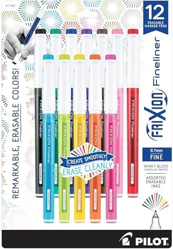 PILOT FriXion Fineliner Marcadores Borrables, Punta Fina 0.5 mm, Pack de 12