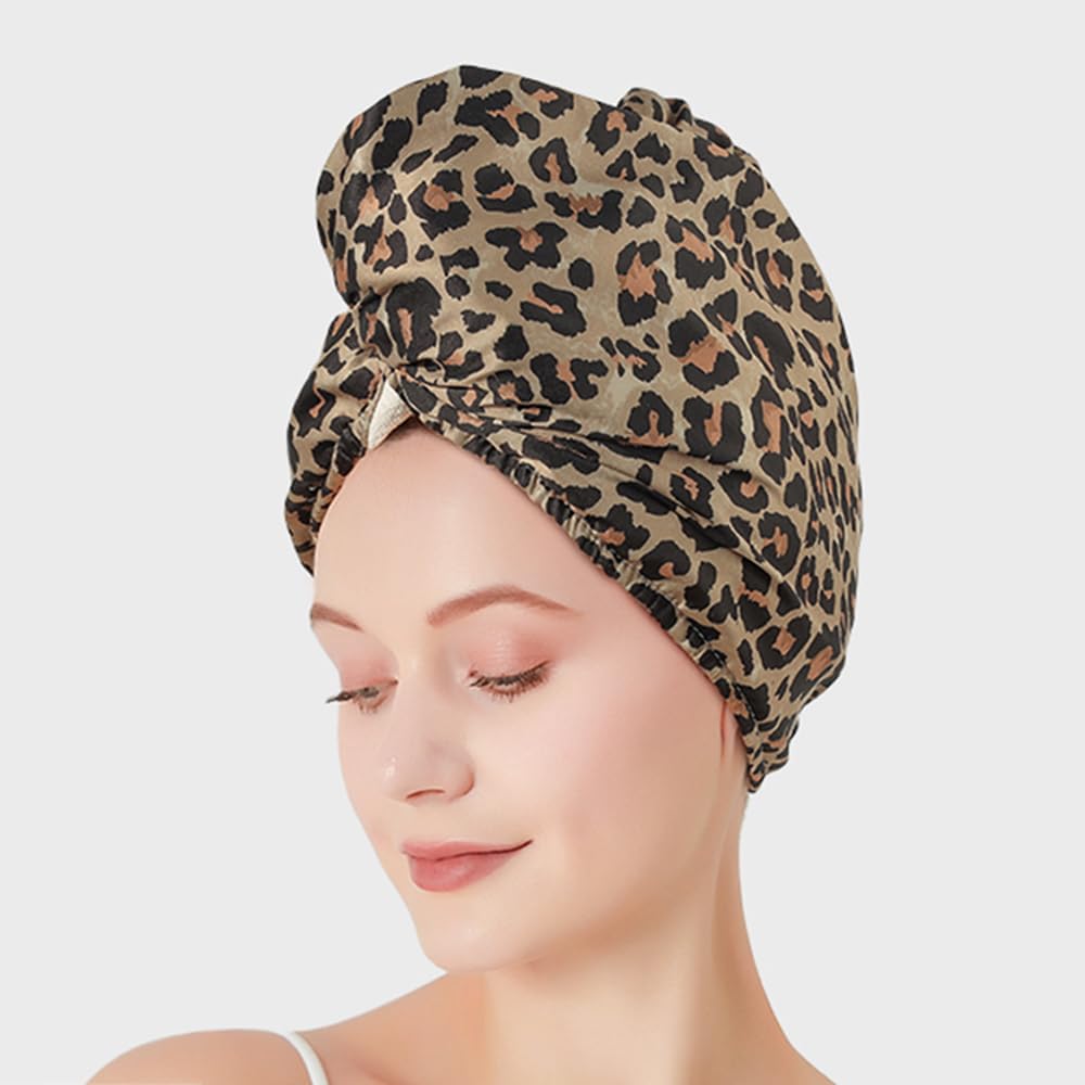 BATTILO PTY Luxury Microfiber Hair Drying Towel for Women,2 Pcs Twisted Head Drying Towel Super Absorbent Quick Drying Head Towel Hair Towel for Curly Long Thick Hair(Leopard)
