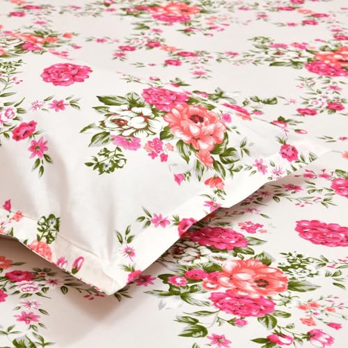 Image of Haus & kinder Double Bedsheet for Queen Size Bed | 90 x 100 Inches 144 TC Cotton Bedsheet for Double Bed with 2 Pillow Covers - Greek Garden