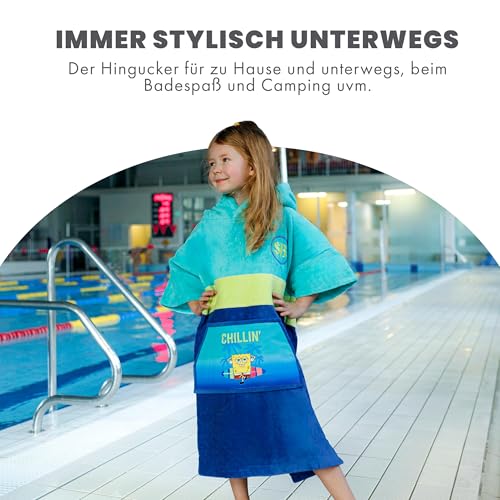WAVE HAWAII Badeponcho Kinder mit Spongebob-Motiv, Größe XS, Surf Poncho aus natürlicher Baumwolle, mit Kapuze – Kuscheliges Handtuch für Jungen und Mädchen für zu Hause, Strand, Freizeitbad, Reise