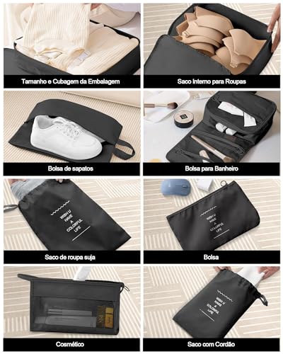 KIT 10 Necessaire Feminina Organizador de Malas para Viagem: Kit Completo de Organização - Inclui Bo