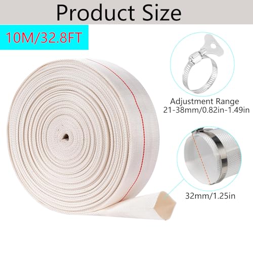 Wąż tkaninowy 1 1/4 cala Płaski wąż 32 mm 10 m Zestaw węży tkaninowych Akcesoria do pomp zanurzeniowych lub pomp ściekowych (32 mm, 10)