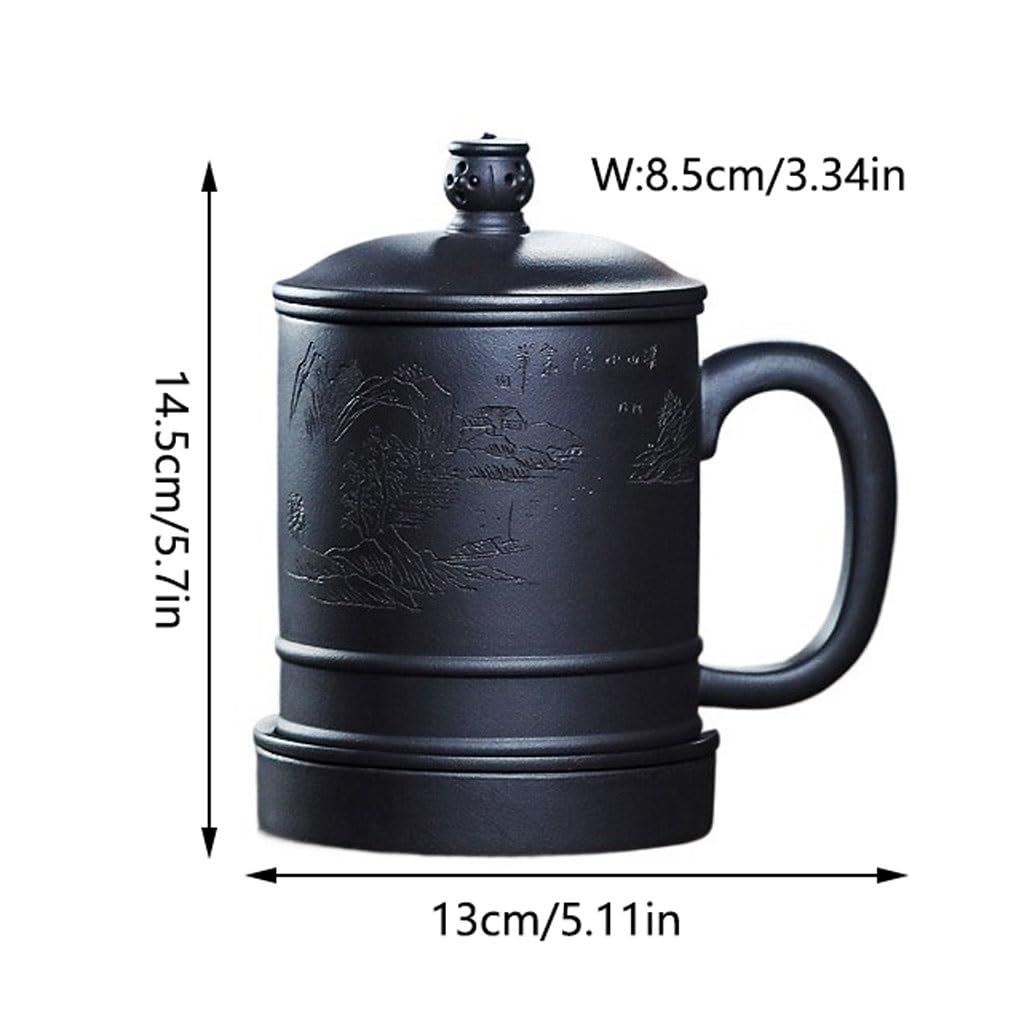 Tasse à thé en céramique Tasse Zisha en Argile sculptée à la Main avec Filtre intérieur for Infusion de thé, séparation du thé et de l'eau, 480 ML Tasses à thé