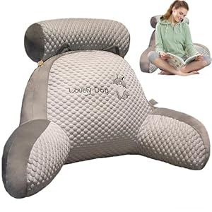 LANPEW Rückenkissen für Bett und Sofa mit Armlehnen Ergonomisches Lesekissen Erwachsene Atmungsaktives Lesesitzkissen mit Abnehmbarem Bezug Für Lesen (Bohnen grau, 70 * 50cm)