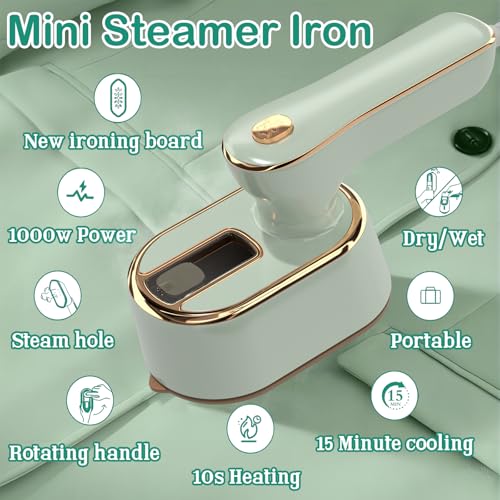 Image of Travel Steamer Iron for Clothes Mini - Portable Ironing Machine Travel Small Size Portable Steamer Travel College Dorm Home Essentials (MintGreen)