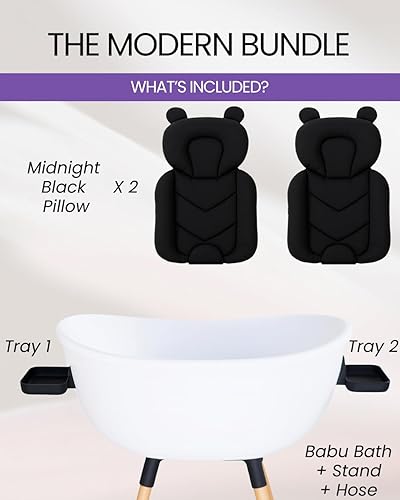 Miniatura 2 de Bañera de lujo para bebé con soporte de madera, diseño convertible de 3 etapas, ergonómico y protector de espalda (paquete negro (moderno))
