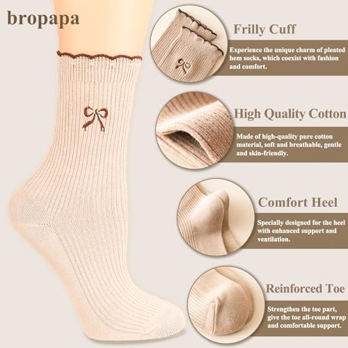 Womens Crew Socks Ankle Ruffle Socks Fashion Cotton Dress Sock Cute Embroidery Casual Socks 5Pack3