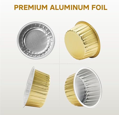 Miniatura 3 de MIVZVRY Mini tazas de papel de aluminio para hornear con tapas y tenedores, 50 latas desechables para magdalenas de 5 onzas, tazas para hornear