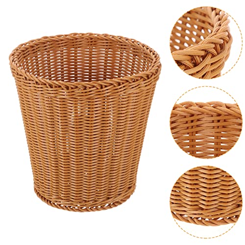 Image of Zerodeko Rattan Waste Basket Wicker Trash Can Round Trash Bin Woven Storage Basket Clothes Container Garbage Bin Laundry Hamper Plant Pot for Bedroom Bathroom Organizer