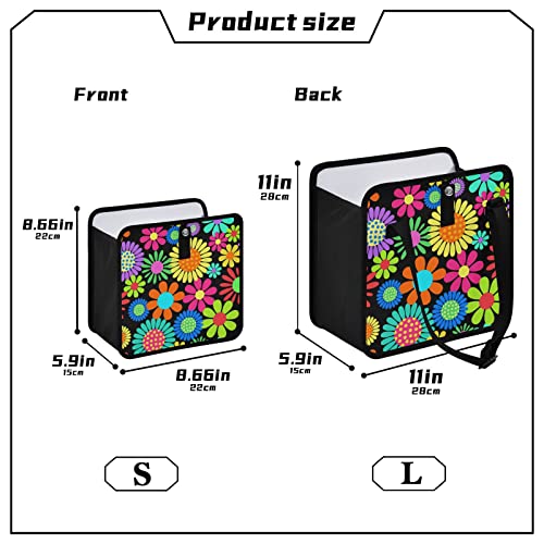 Image of Hippie Flower Car Trash Can Foldable Hanging Car Trash Bag Bin Floral Daisy Colorful Auto Garbage Can Leak-Proof Car Organizer(Large)