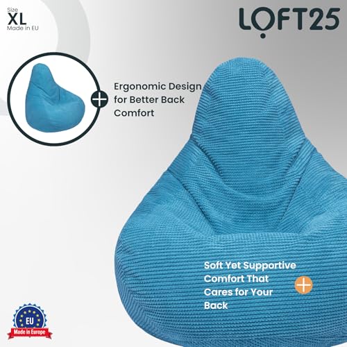 Pouf ergonomique velours côtelé bleu 90x75 Loft 25