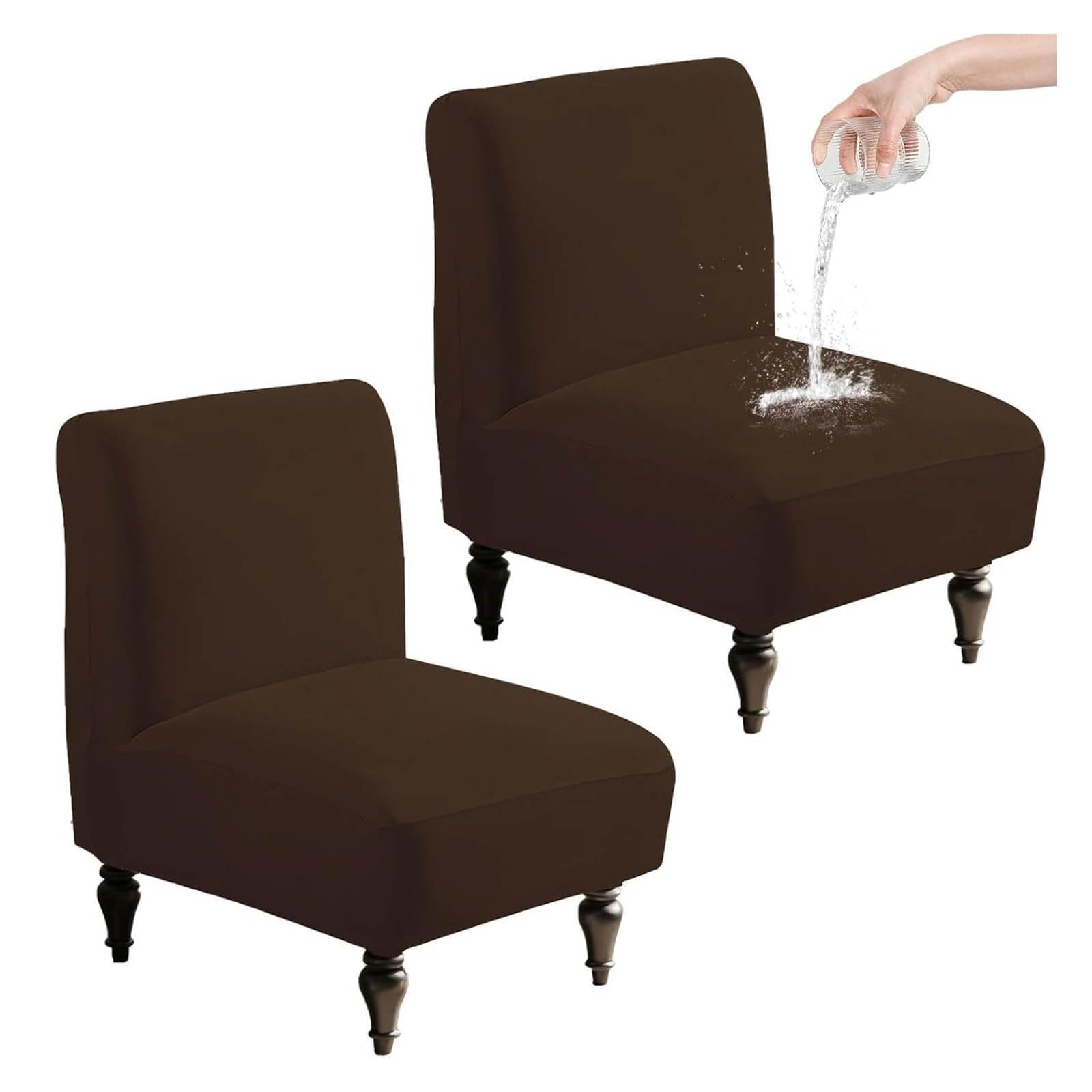 NMVAWIPT Accent Chair Covers Without Arms Waterproof, Slipper Slipcover 2 Pack, Armless Slipcovers For Chairs(Dark Coffee)