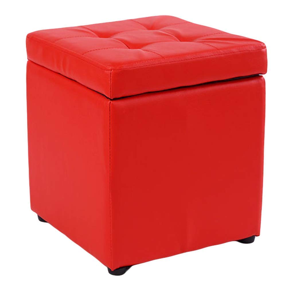 Coffre à jouets ottoman de rangement cube en faux cuir rouge 40cm