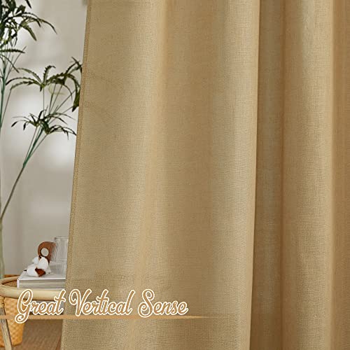 NICETOWN Linen Brown Curtains & Drapes Privacy with Light Filtering, Grommet Flax Linen Burlap Window Treatments Vertical Drapes for Bedroom/Living Room, W52 x L84, 2 Panels