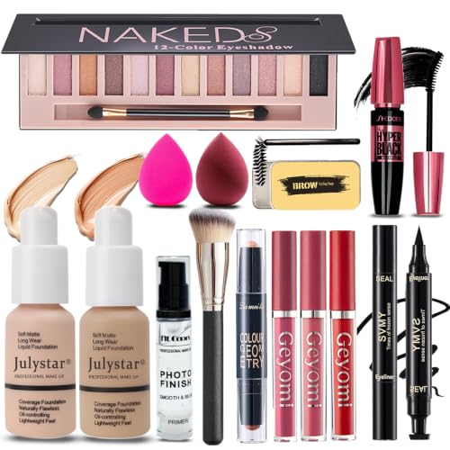 All in One Makeup Kit for Women Full Kit, Makeup Set 12 Colors Eyeshadow, Foundation & Primer,...