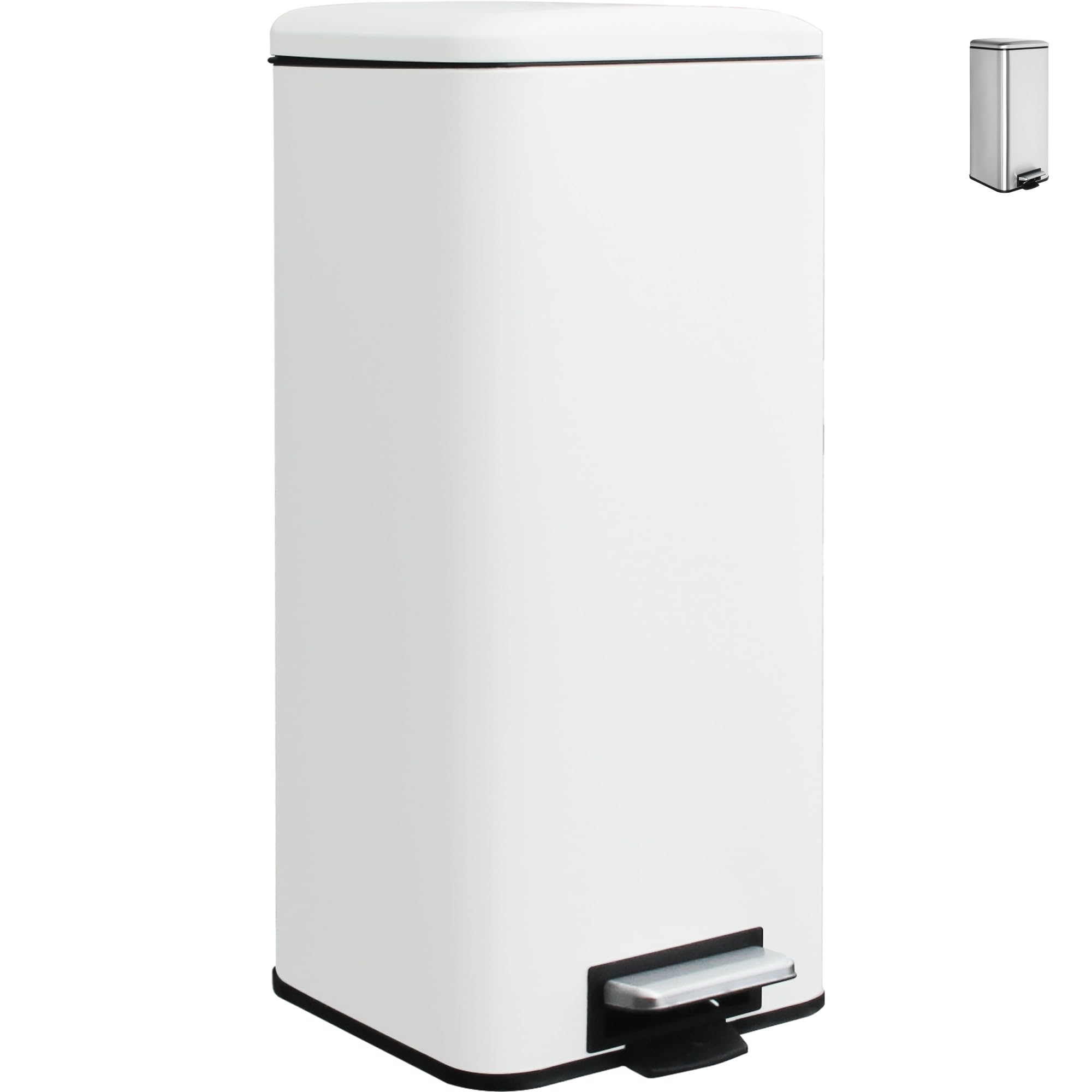 Ullege Kitchen Bin, 30L Rubbish Bin, Square Pedal Bin for Kitchen, White