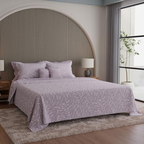 Image of BOUTIQUE LIVING Luxe Loom Weavers Gallore 100% Cotton 600 TC Purple Printed King Bedsheet Set