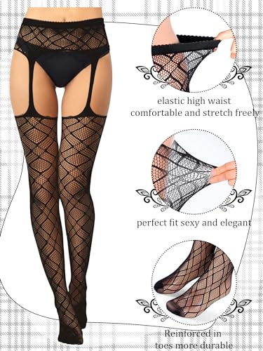 Skylety 12 Pairs Women Fishnet Thigh High Stockings Patterned Tights Suspender Pantyhose Stockings for Women2