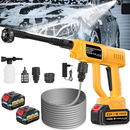 RITHRY Akku Hochdruckreiniger, 120Bar Mobiler Hochdruckreiniger Pistole mit 6-in-1 Multifunktionale Düse, 2×3.0Ah Akkus, Tragbarer hochdruckreiniger Autowäsche Gärten