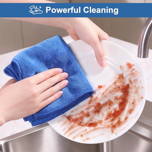 Image of JOYMOOP Microfiber Cleaning Cloths 18 Packs, 11.8 inch x 11.8 inch Blue Reusable Kitchen Towels, Lint-Free Cleaning Rags, Super Absorbent Cleaning Cloths for Kitchen, Car, and Household Cleaning