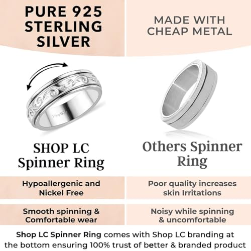 Fidget Rings Spinner Ring for Women - Spinning Anxiety Ring for Men - Wedding Band 925 Sterling Silver Platinum Plated Scrollwork Jewelry Stress Relief Size 8 Engagement Christmas Gifts - Thumbnail 3