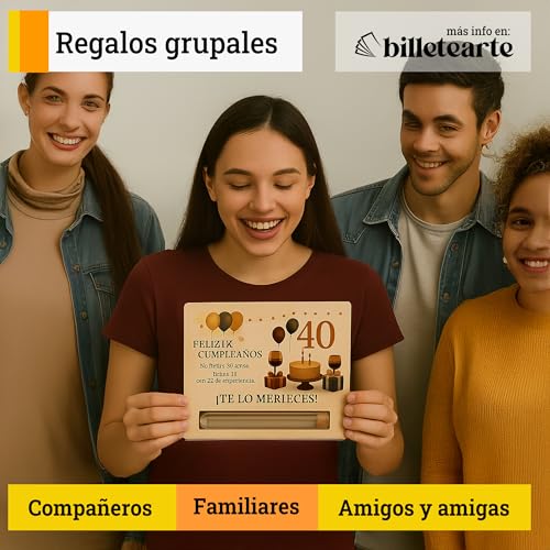 Überraschungsgeschenkkarte - 40 Geburtstag Mann, 40 Geburtstag Frau - Originelles Geschenk aus Holz mit Tube zum Überraschen mit Gutscheinen, Eintrittskarten oder Nachrichten