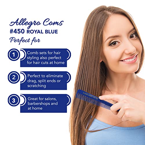 Allegro Combs 450 Tapered Hair Cutting Combs Barber Hair Hairstylist Combs Women's Combs Men's Pocket Combs Made In The Usa 3Pcs. (Royal Blue) #TOP6