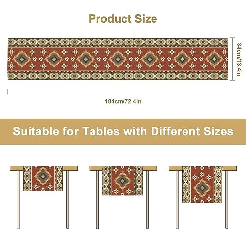 Image of Aztec Table Runner Vintage Tribal Boho Western Southwestern Native American Runner for Kitchen Table Dining Room Coffe 13x72 inch