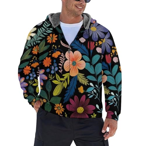 Sweat à capuche pour homme zippé épais avec motif imprimé polaire