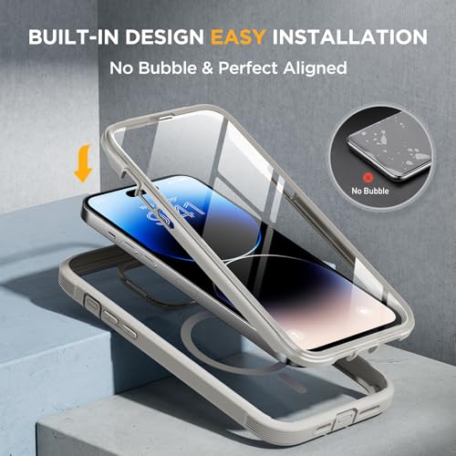 Image of Miracase Magnetic for iPhone 14 Pro Case 6.1 inch, (Compatible with MagSafe) Upgrade Full-Body Clear Phone Bumper Case with Built-in 9H Tempered Glass Screen Protector, Magnetic Gray