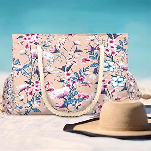 cfpolar Bolsa de praia feminina com flores vermelhas brancas e vermelhas, bolsa de piscina, bolsa de