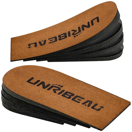 Unribeau 4 Layers Adjustable Heel Lifts Inserts, Shoe Lifts for Achilles Tendonitis, Leg Length Discrepancies and Heel Pain, 1 Inch Height Increase Insoles for Men & Women (Brown, Medium, 1 Pair)