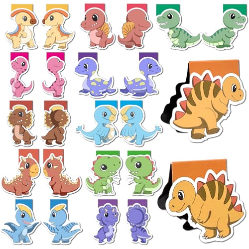 YeahBoom 12 Stück Lesezeichen Magnetisch,Doppelseitiges Design Magnetische Seitenclips,7×6cm Großes Dinosaurier Magnetische Lesezeichen,Magnetische Seiten,Markierungen Positive,Magnetic Bookmarks