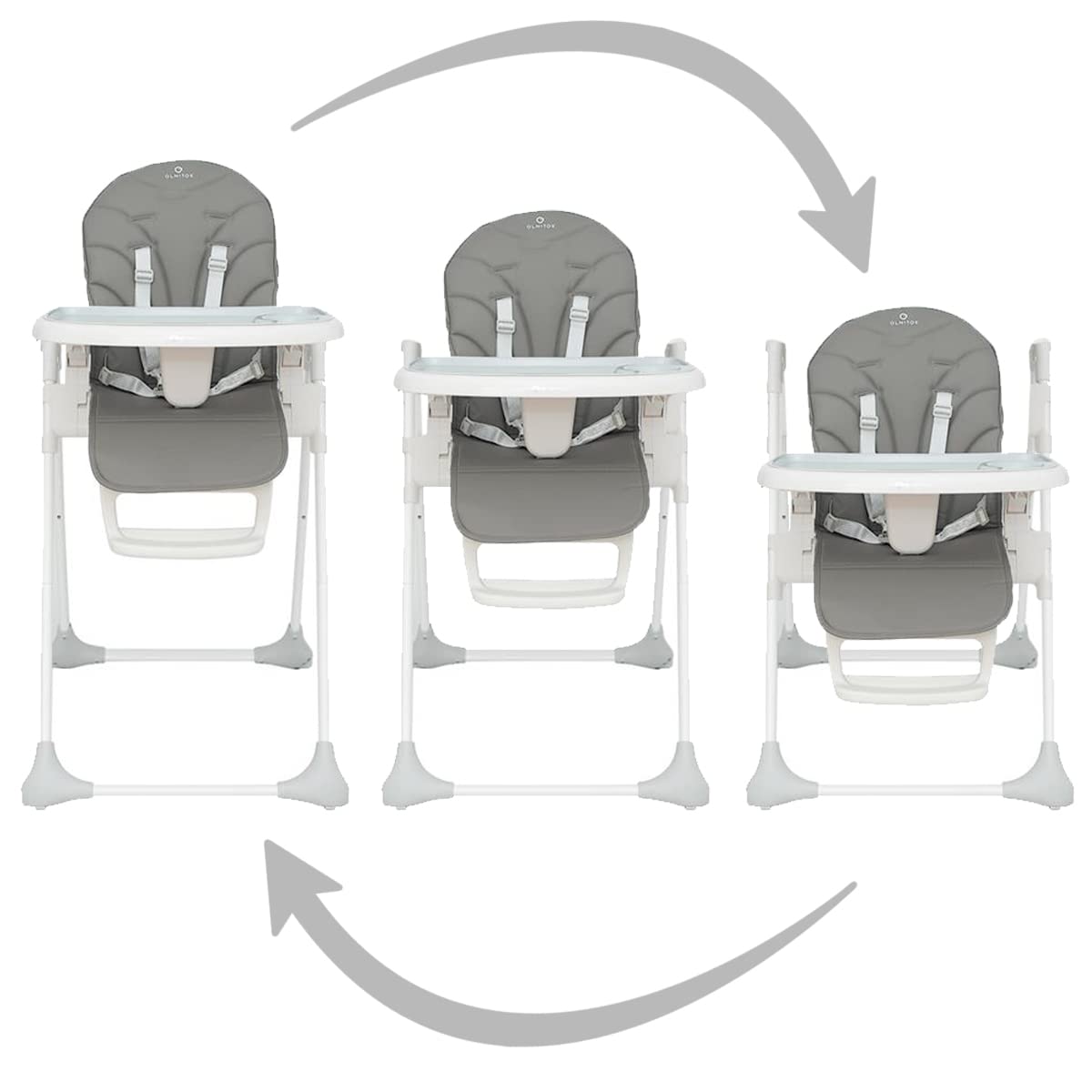 Olmitos – Trona bebe ligera multi posiciones – Asiento regulable con bandeja extraíble – Incluye ruedas y fácil plegado – Asiento acolchado y cómodo con textil anti manchas (CHARCOAL)