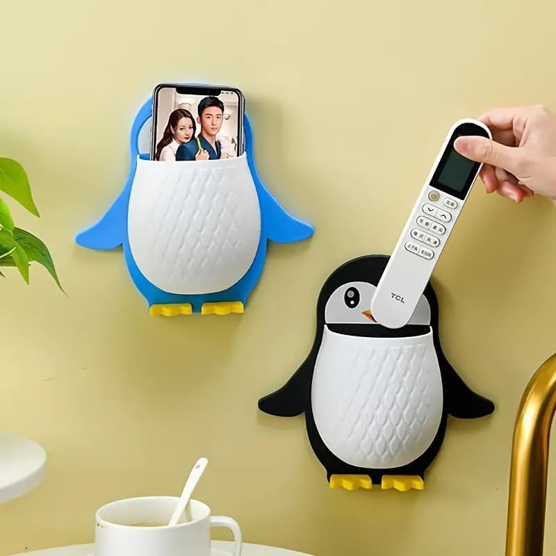Image of UCRAVO PACK OF 1 Penguin Wall Mounted Toothbrush Holder-MULTI Self-Adhesive Multi-Purpose Storage Rack for Makeup Tools, Pens, Kitchen Utensils, and Bathroom Essentials No Drilling Required, Plastic