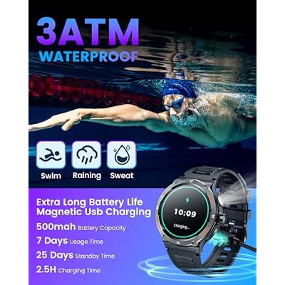 Smartwatch for Men Android Fitness Tracker: 1.53 Military Smart Watch with Flashlight Compass Make Answer Bluetooth Call Android iPhone Compatible 3ATM Waterproof Sport Watch Sleep Heart Rate Monitor