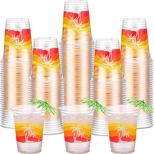 Rtteri 100 Pcs 12oz Luau Cups Plastic Hawaiian Coconut Tree