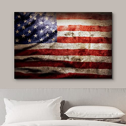 Wall26 Canvas Print Wall Art Dark Faded Vintage Retro American Flag Pop Culture Cultural Digital Art Modern Art Traditional Colorful For Living Room, Bedroom, Office - 16"X24" #TOP2