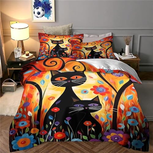 Linge de lit chat noir parure de couette 3 pièces 260x220cm - 6